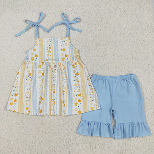 Blue flowers print girl Set