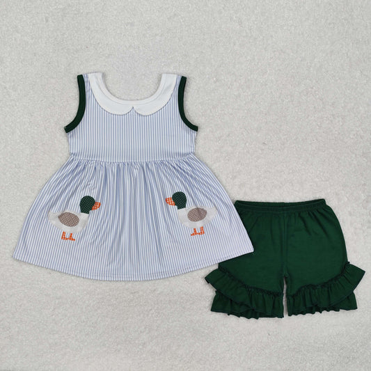 Blue stripe duck sleeveless Suit Summer Set