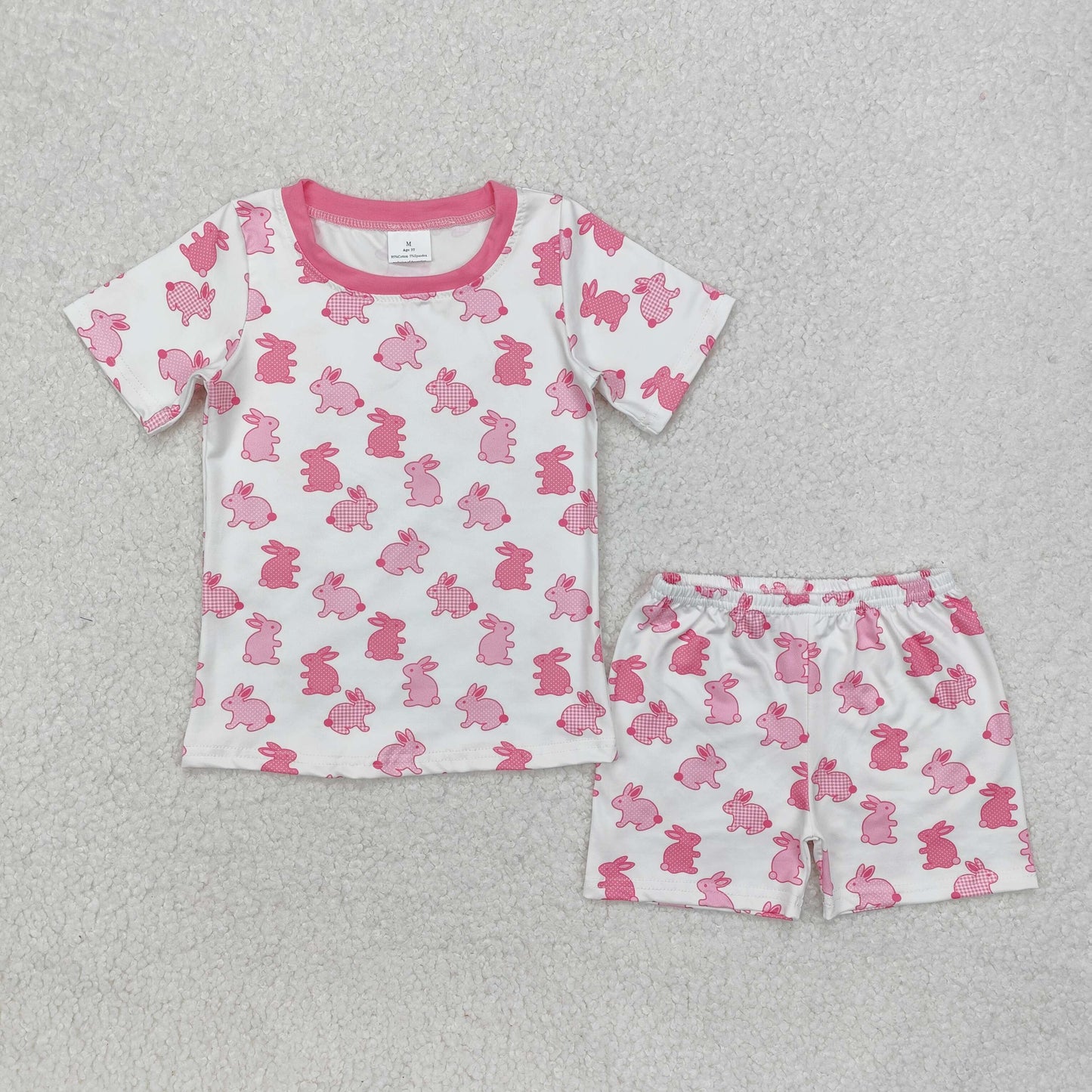 Easter Pink plaid dot rabbit girls Suit Summer Set