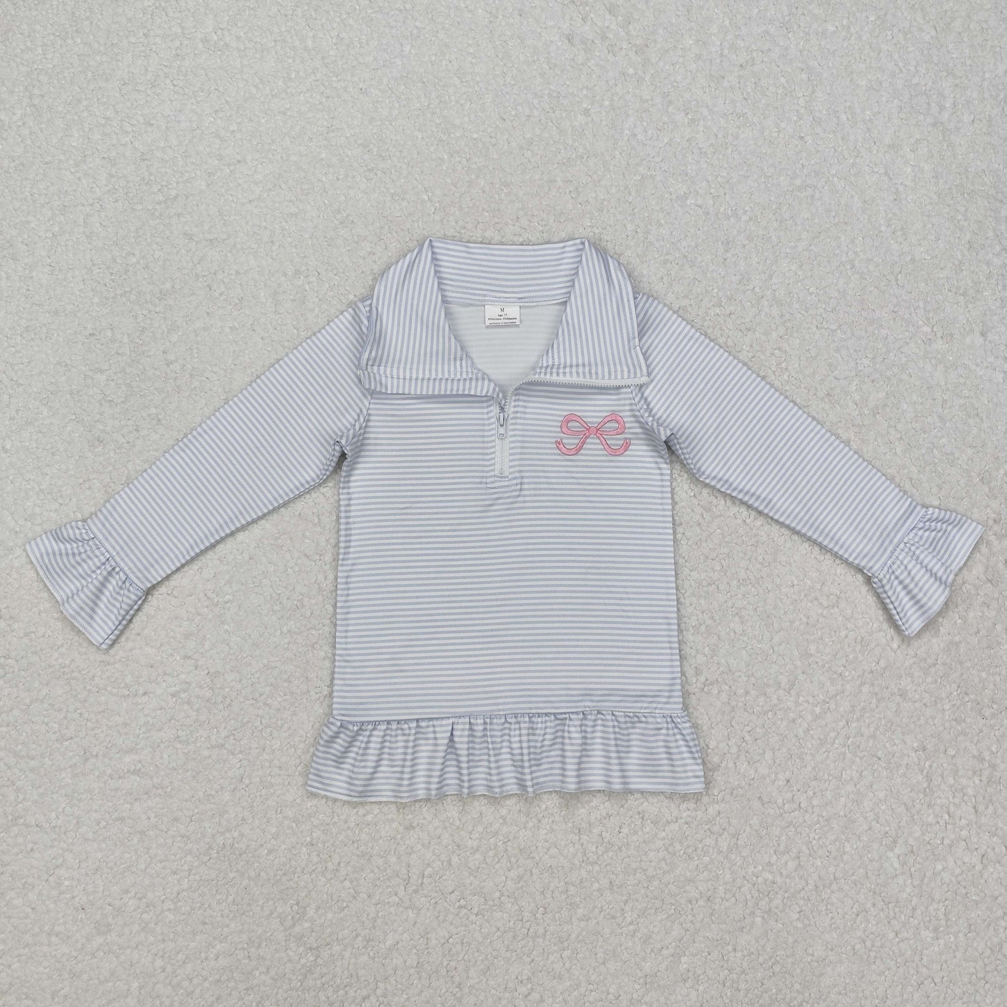 blue stripe Embroidery bow Long sleeve Shirt