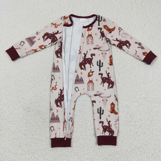 Western Cow Baby Romper With zipper