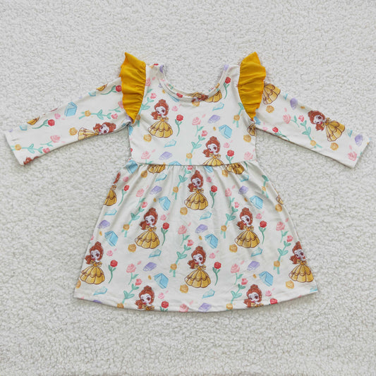 Yellow Cartoon Long Sleeve Girls Dress