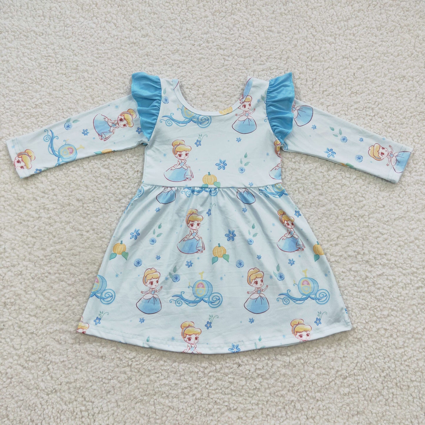 Blue Cartoon Long Sleeve Girls Dress