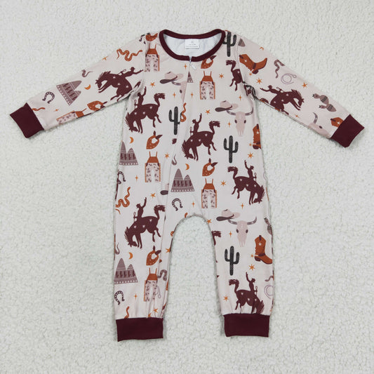 Western Cow Baby Romper With zipper