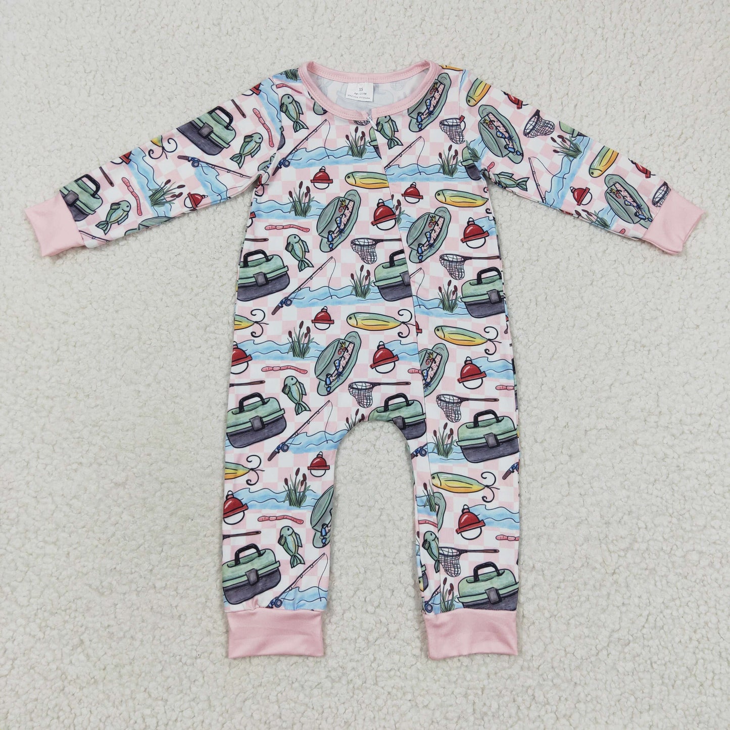 Pink GO fishing Baby Romper