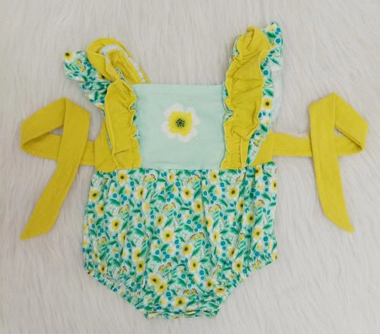 green yellow flower baby romper