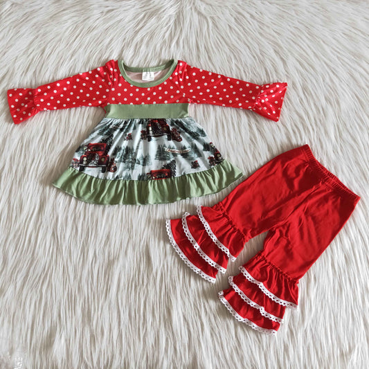 Christmas tree with red pants girls  set