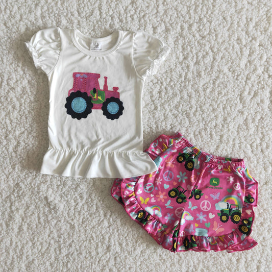 tractor pink summer girl set