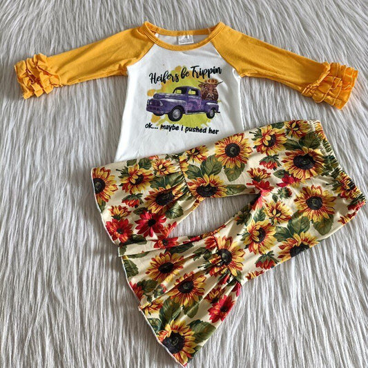 Boutique sun flower yellow girl suit