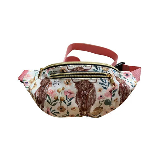 HIGHLAND COW PINK FLOWER FANNY PACK