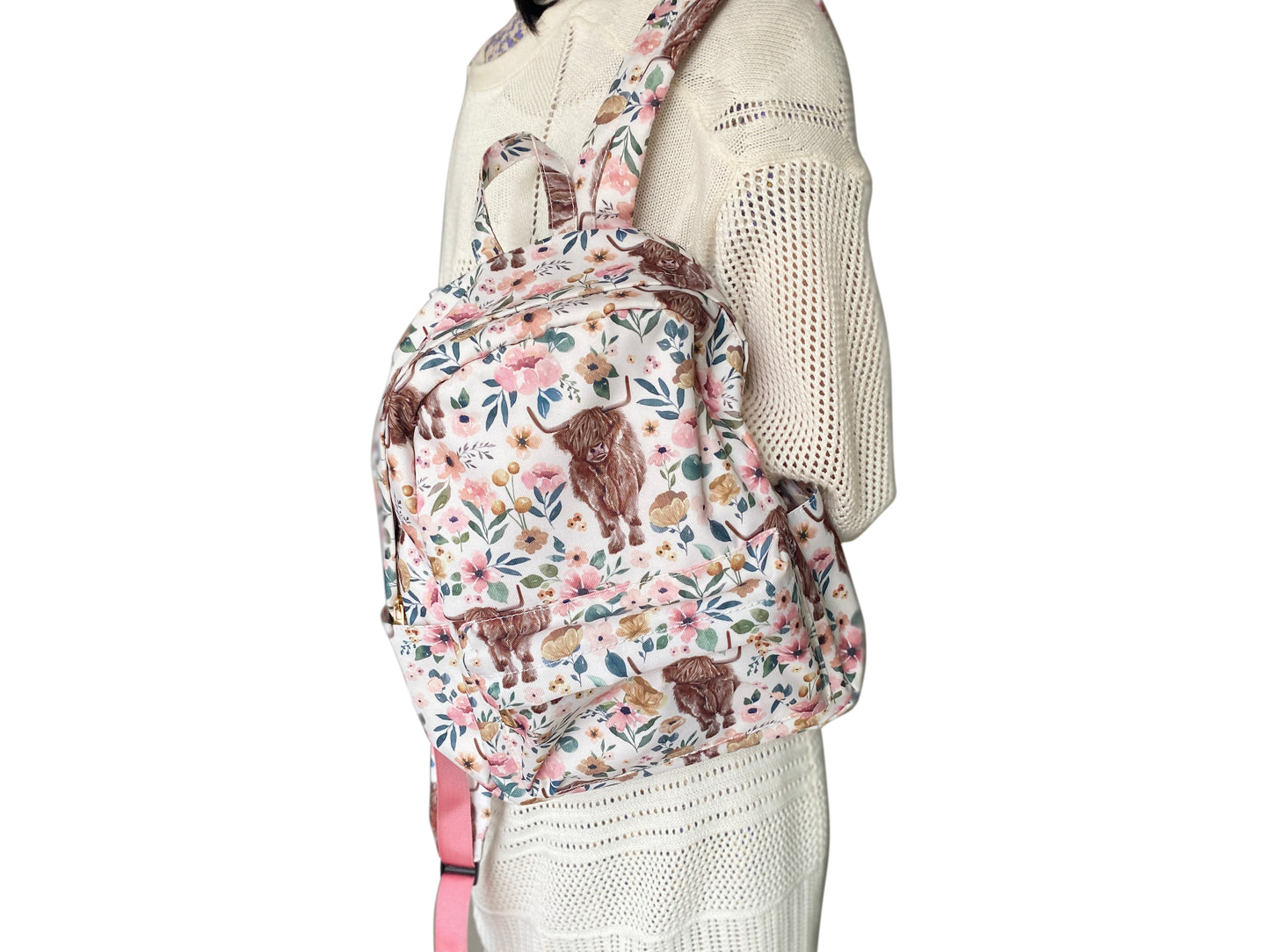 HIGHLAND COW PINK FLOWER BACKPACK