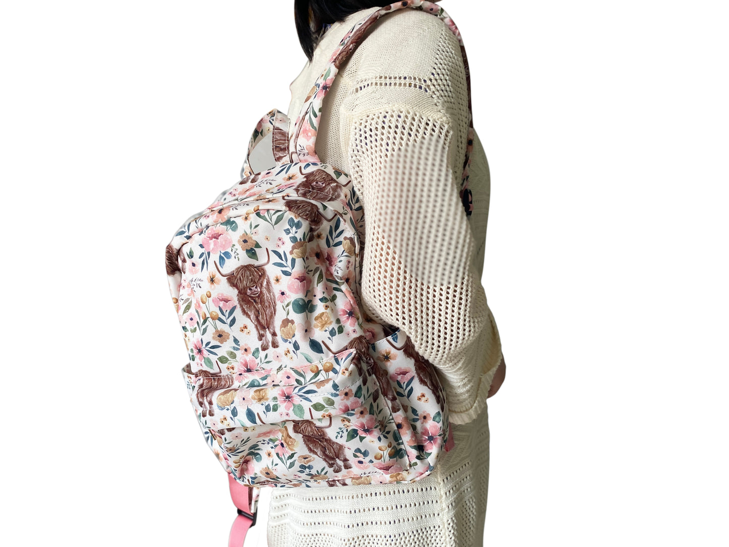 HIGHLAND COW PINK FLOWER BACKPACK