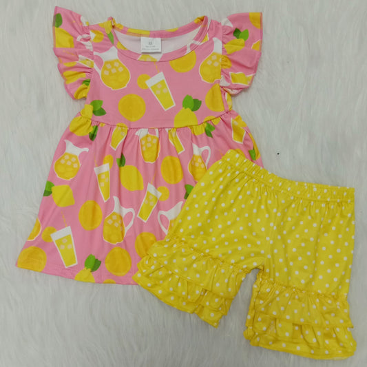 summer short Girls Fruit lemon Boutique set