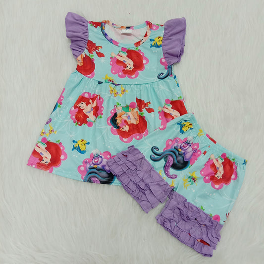 summer short Purple cartoon Boutique set