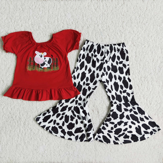 farm embroidery cow pants girl outfits