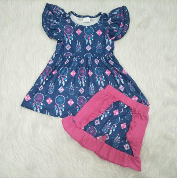 Blue Ruffles Short Girls Outfits