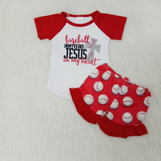 summer Red baseball Boutique set