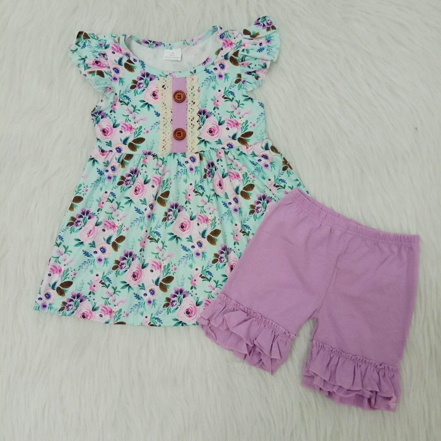 summer short Purple flowers cartoon Boutique set