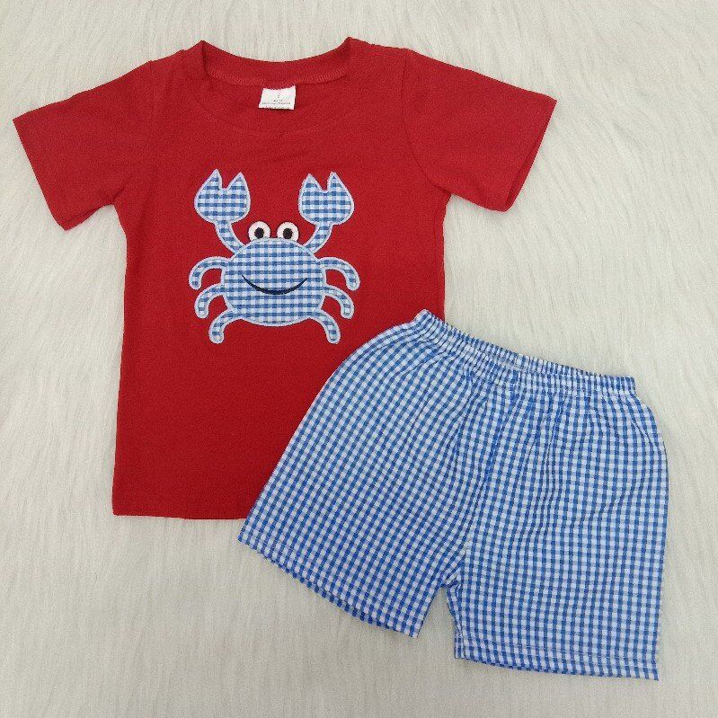 Embroidery Crab boy summer set