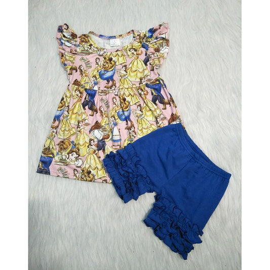 summer short Girl yellow cartoon Boutique set