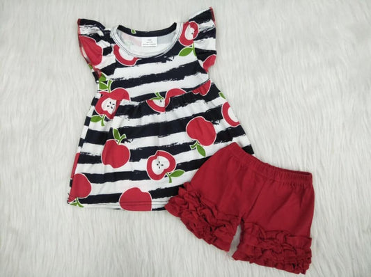 Back To School Apple Stripe Girl Summer Set