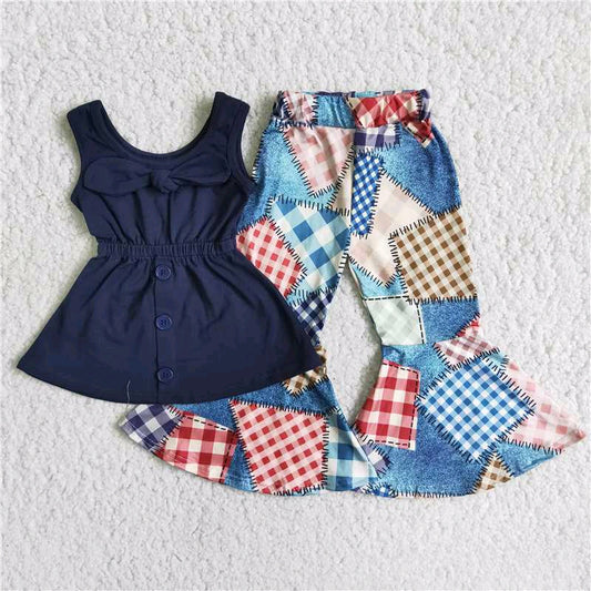 Blue top bell pants girl outfits