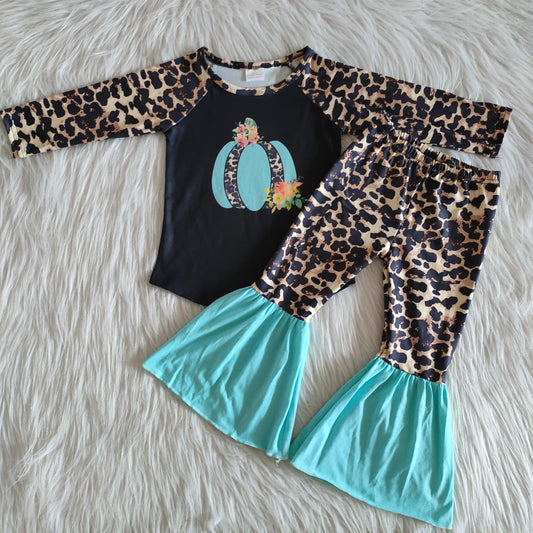 Halloween Boutique Leopard Blue Pumpkin bell outfits