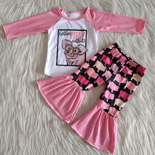 fall outfits Boutique pink pig girls set