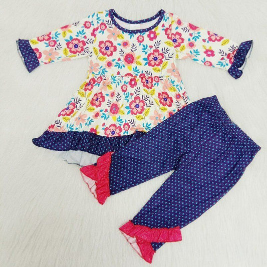 fall outfits Boutique Blue flower girls set