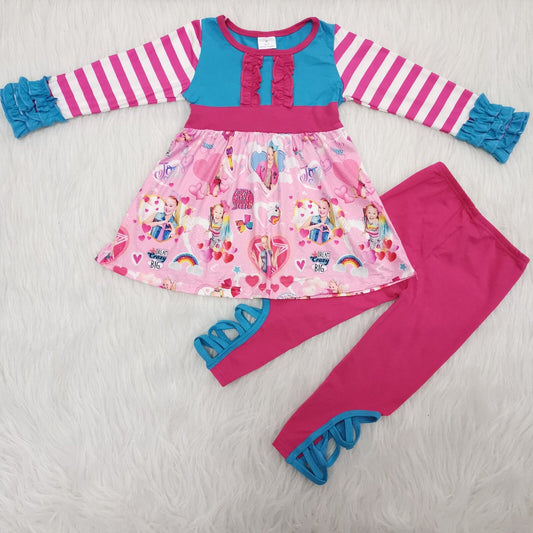 fall outfits Boutique pink and Blue girls set