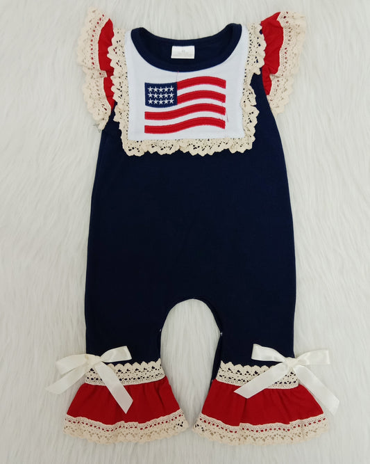 Baby July of 4th Embroidery girls romper