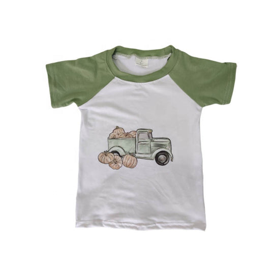 pumpkin car green boy shirt