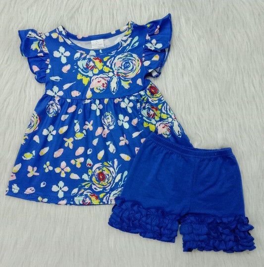 Summer Blue Flowers Short Girls set