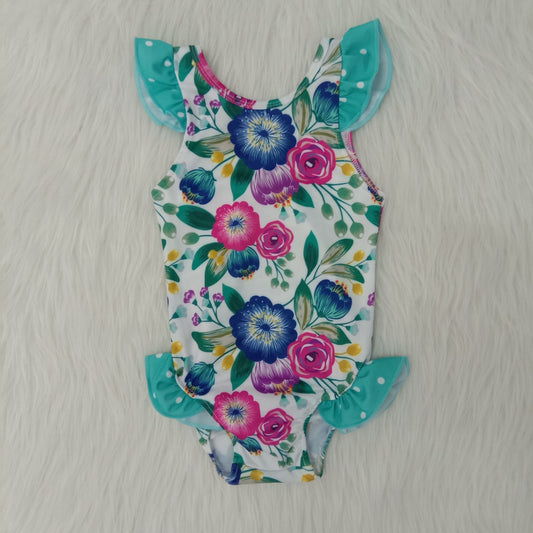 Girls Blue flowers romper Swimsuit