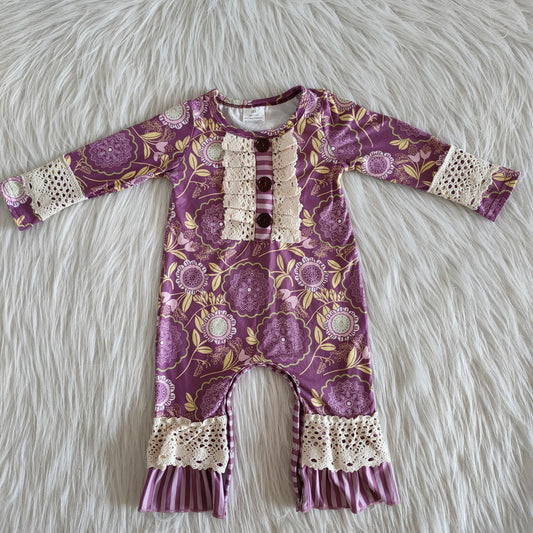 Boutique Purple flowers girls romper