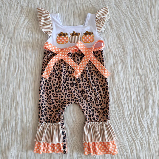 Halloween Pumpkin embroidery girls romper