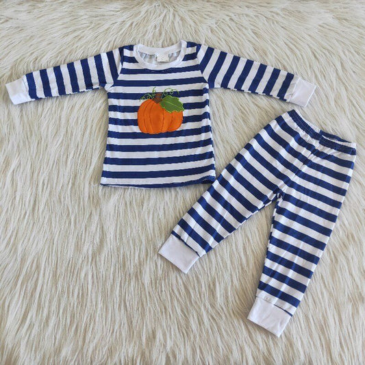 Halloween boy girl pumpkin blue stripes