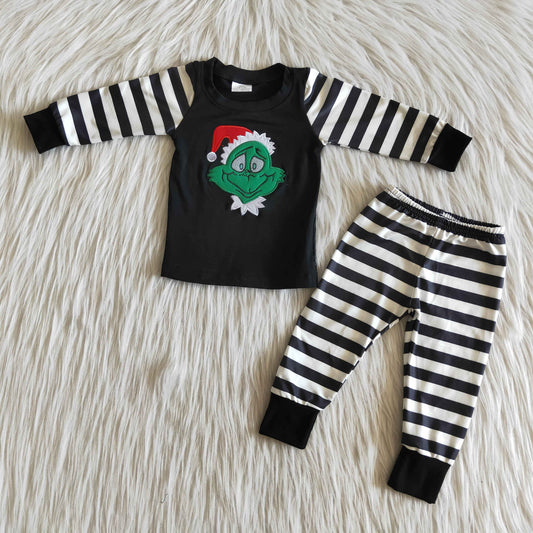 Black striped cartoon  boy Boutique Pajamas