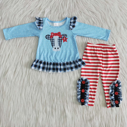 fall outfits Boutique Blue cow girls set