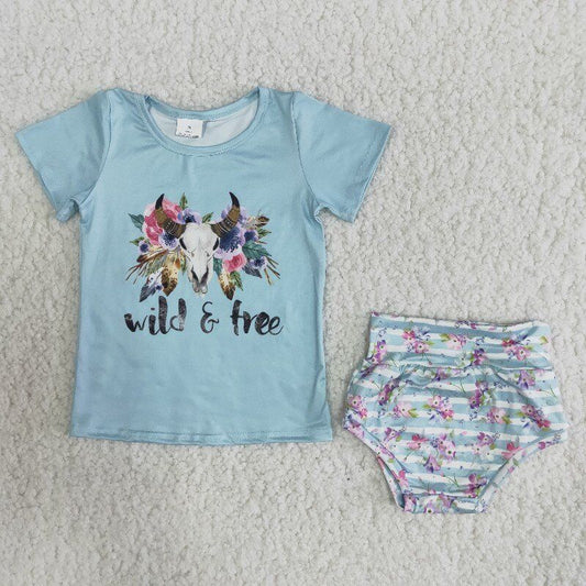 blue flowers girls set Bummies