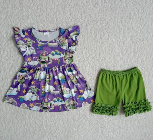 cartoon with green stuff short summer set