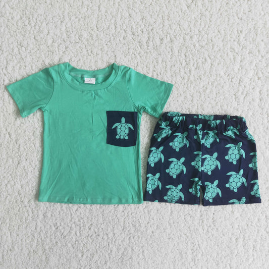 Boy set summer Green tortoise short sleeve