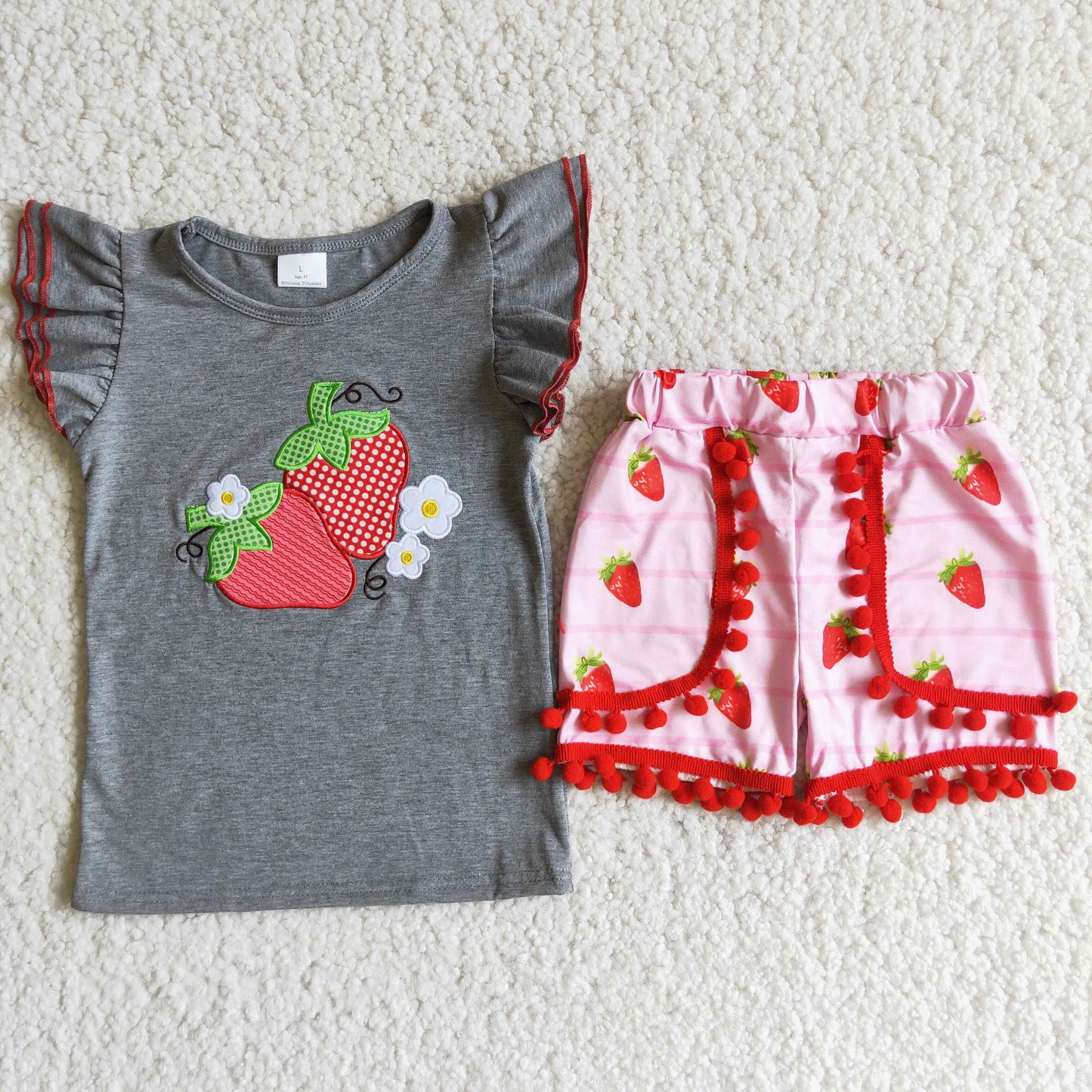 Embroidered strawberries Short Summer Set