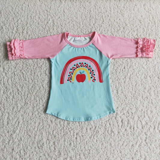 Rainbow Apple Pink Ruffle Capri Girls Shirt