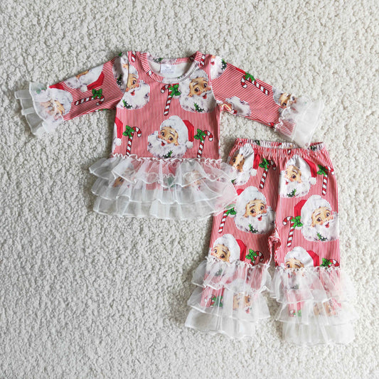 Santa claus pink lace girls  set