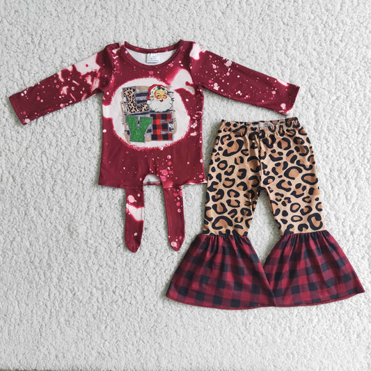 Leopard red plaid Boutique christmas  set