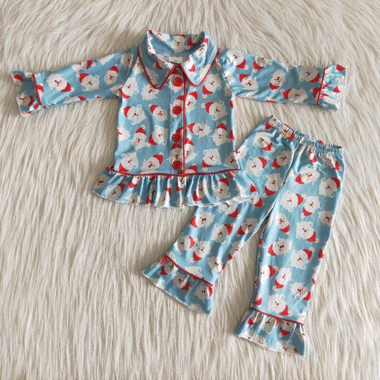 Christmas Blue santa girls pajamas