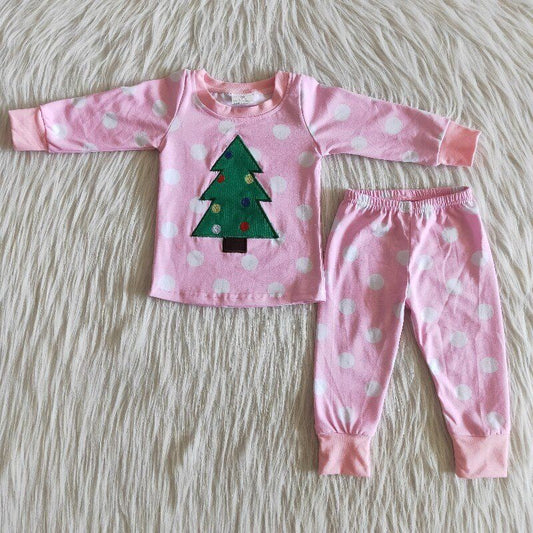 Christmas tree pink girls pajamas