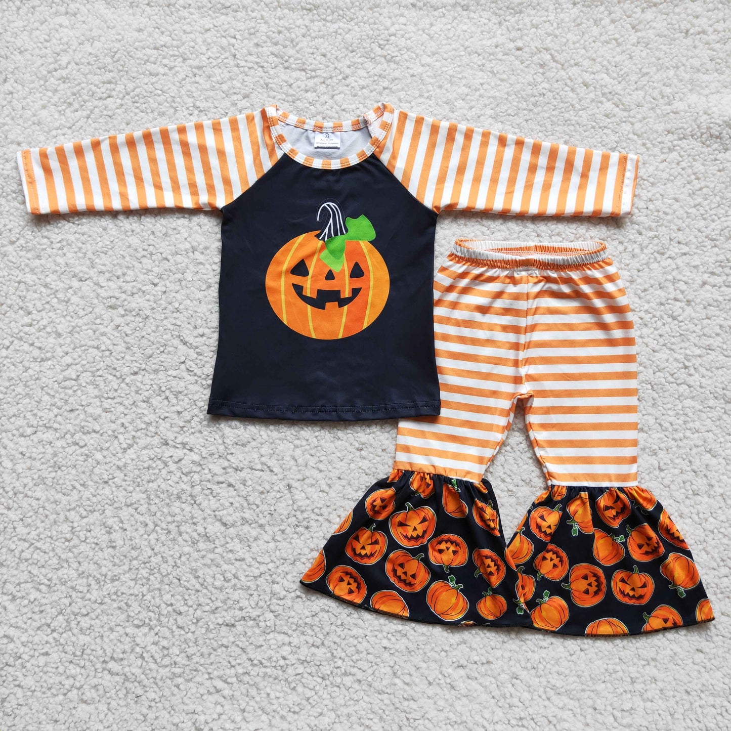 new design Halloween Orange stripes girl outfits