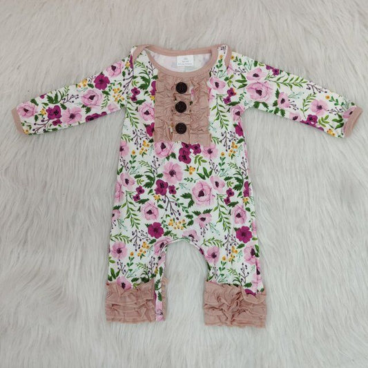 fall pink Flowers girls romper